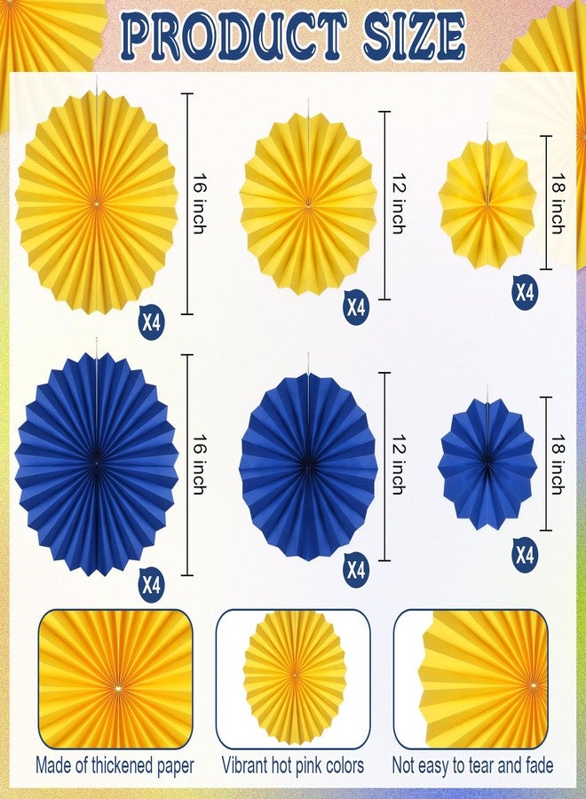 MotiMind 24 Pcs Blue and Yellow Paper Fans Party Decorations Classroom Decor Wall Background Ceiling Hanging Decoration for Birthday Wedding Graduation Theme Party - Image 2
